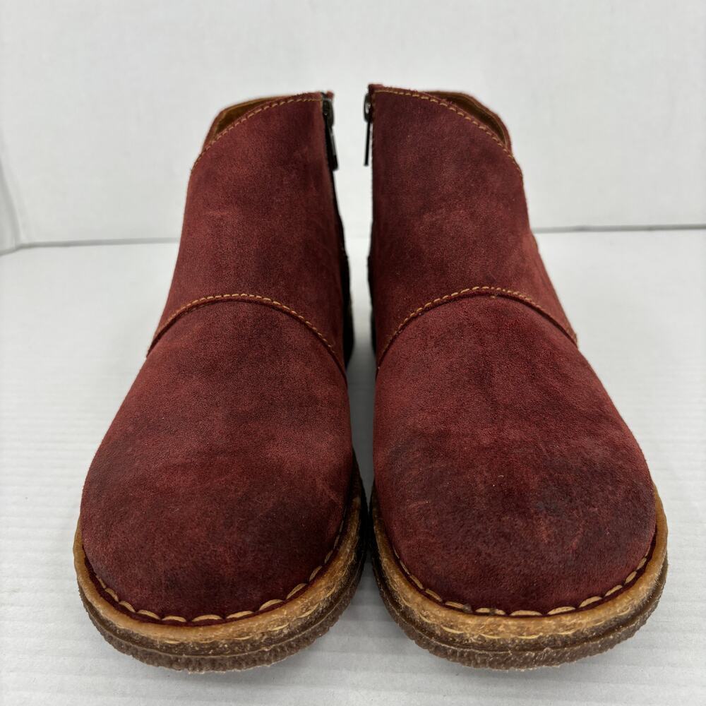 Born Tora Ankle Boots Womens Size 8.5 Red Oxblood Distressed Suede Side Zip - Picture 4 of 10